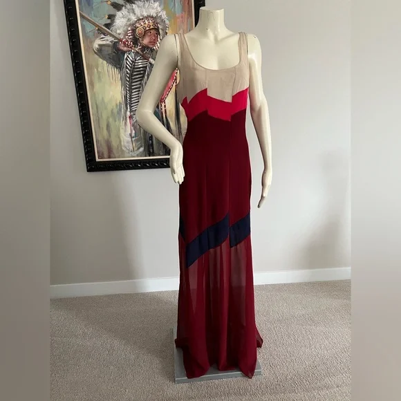 BCBGMaxAzria Burgundy & Pink Sheer Panel Maxi Dress – Size Large (NWT) - Picture 5 of 16